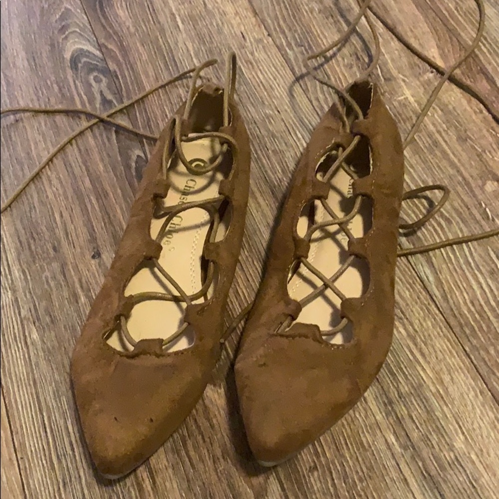chestnut lace up flats
